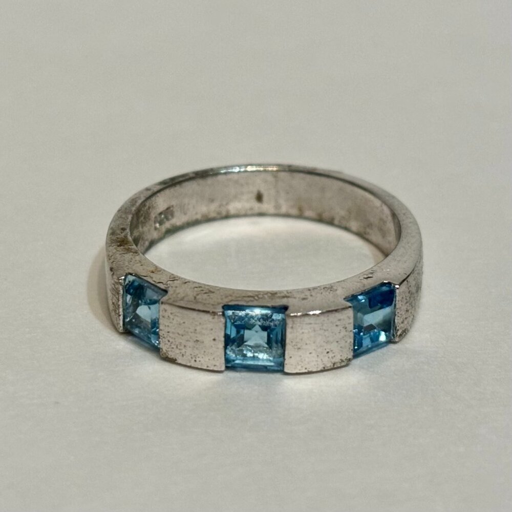 Princess Cut Blue Topaz Gemstones Sterling Silver 925 Channel Set Ring Size 7.5